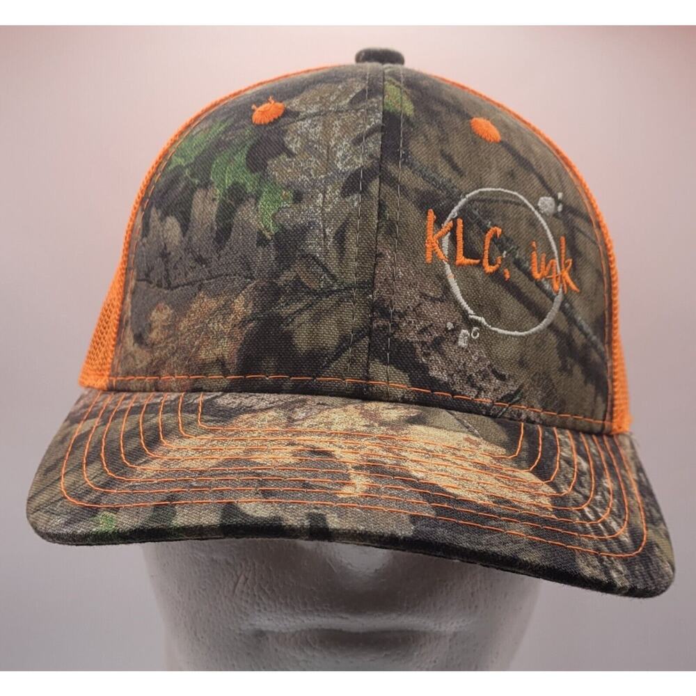 Camouflage Orange Mossy Oak Trucker Hat Cap KLC.Ink Hunting Fishing Tattoo‎ Camo